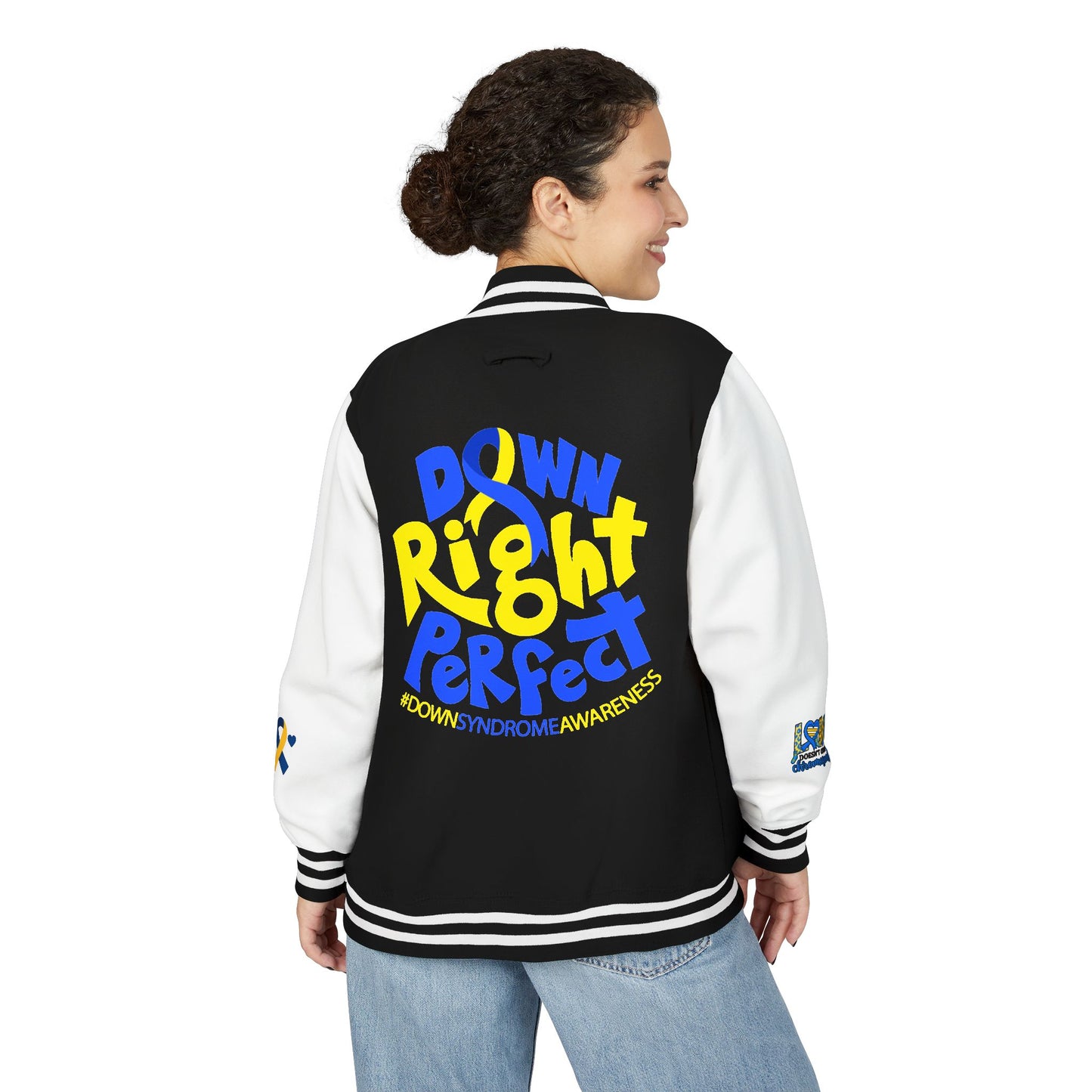 Down Syndrome Awareness - "Down Right Perfect!" - Unisex Heavyweight Letterman Jacket (Various Colors!)
