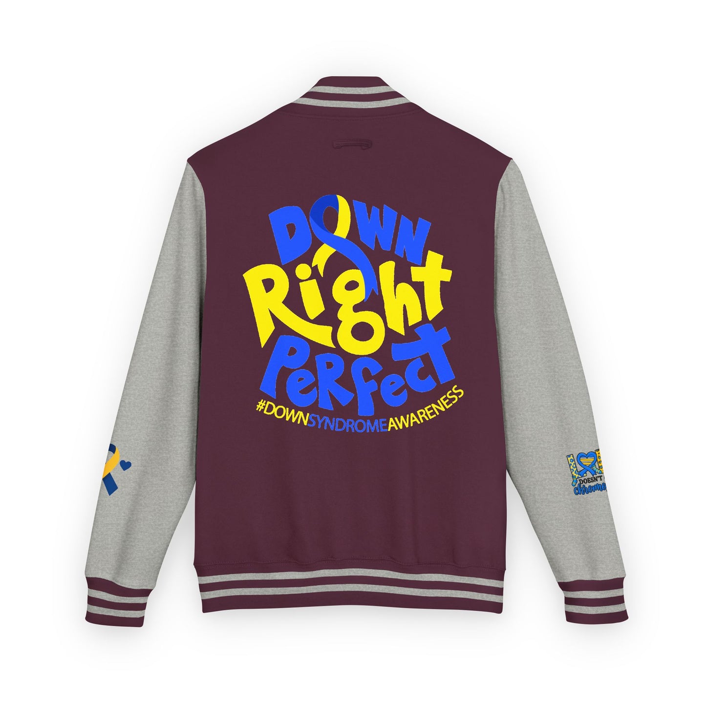 Down Syndrome Awareness - "Down Right Perfect!" - Unisex Heavyweight Letterman Jacket (Various Colors!)
