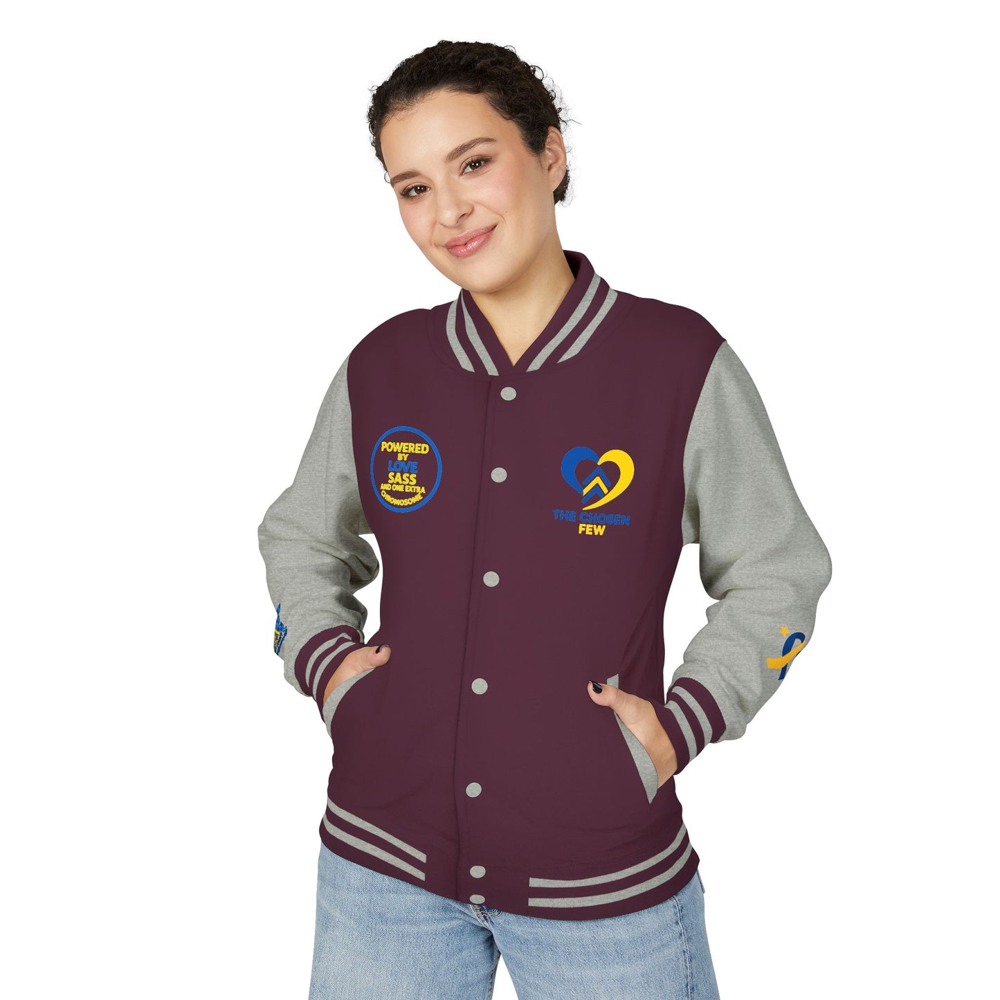 Down Syndrome Awareness - "Down Right Perfect!" - Unisex Heavyweight Letterman Jacket (Various Colors!)