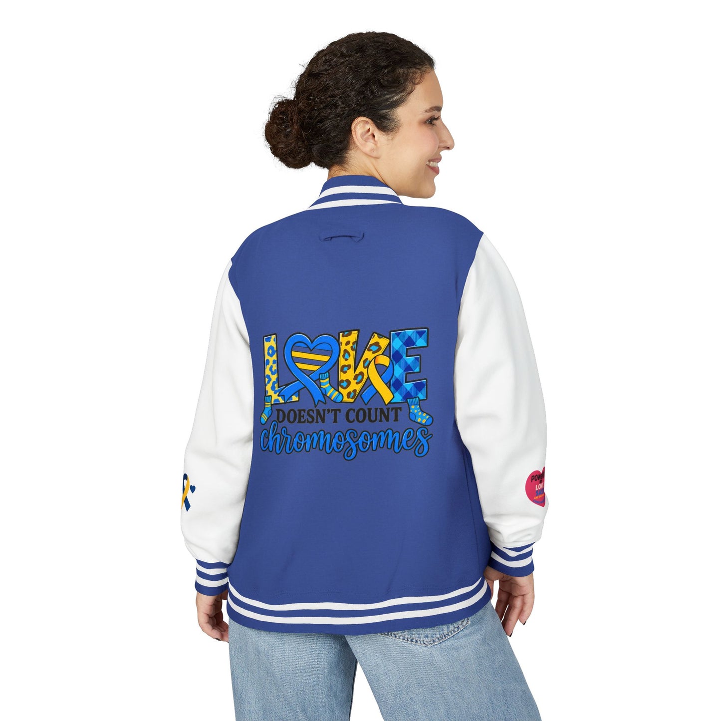Down Syndrome Awareness - "Love Doesn't Count Chromosomes" - Unisex Heavyweight Letterman Jacket (Various Colors!)