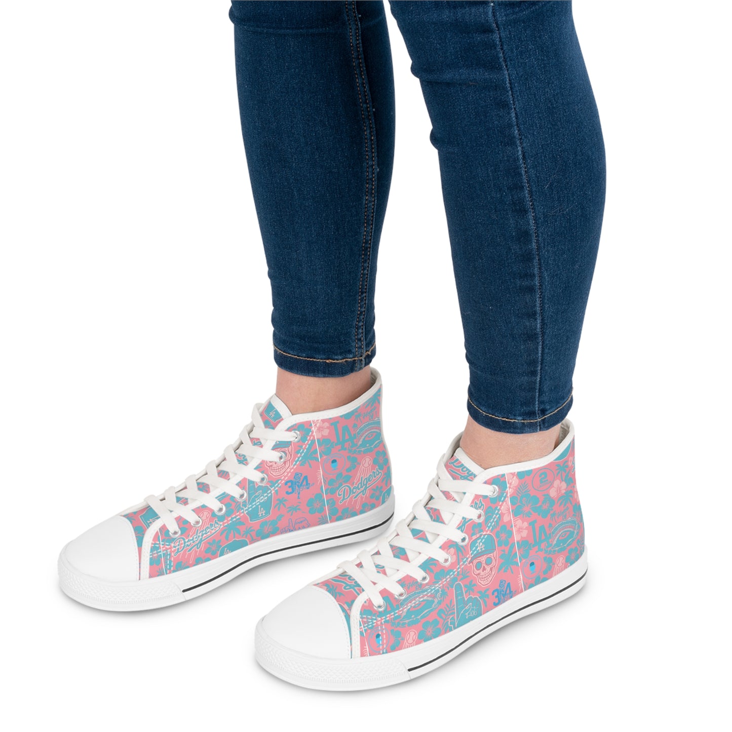 Dodgers Aloha Pink Pattern- Women's High Top Sneakers - Original Design