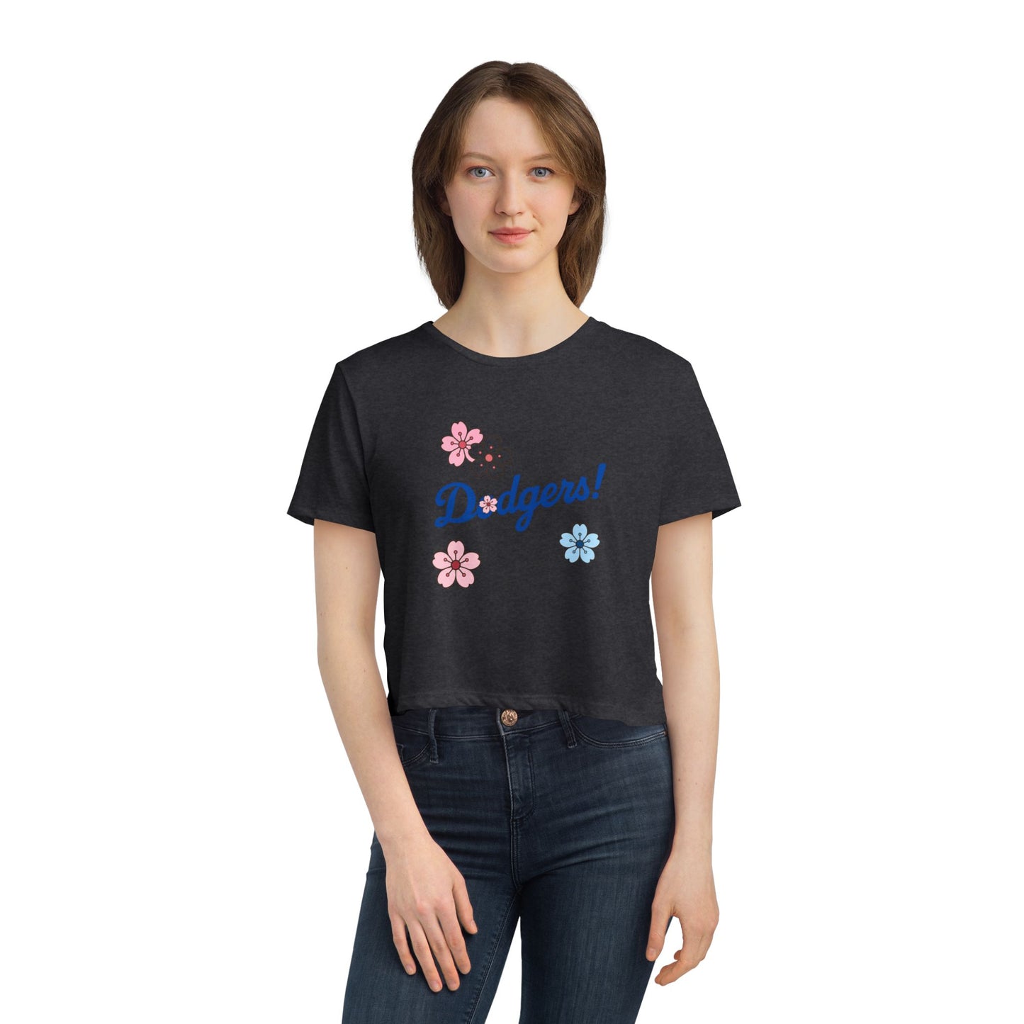 Women's Cherry Blossom Dodgers Cropped Tee - Casual Summer Style