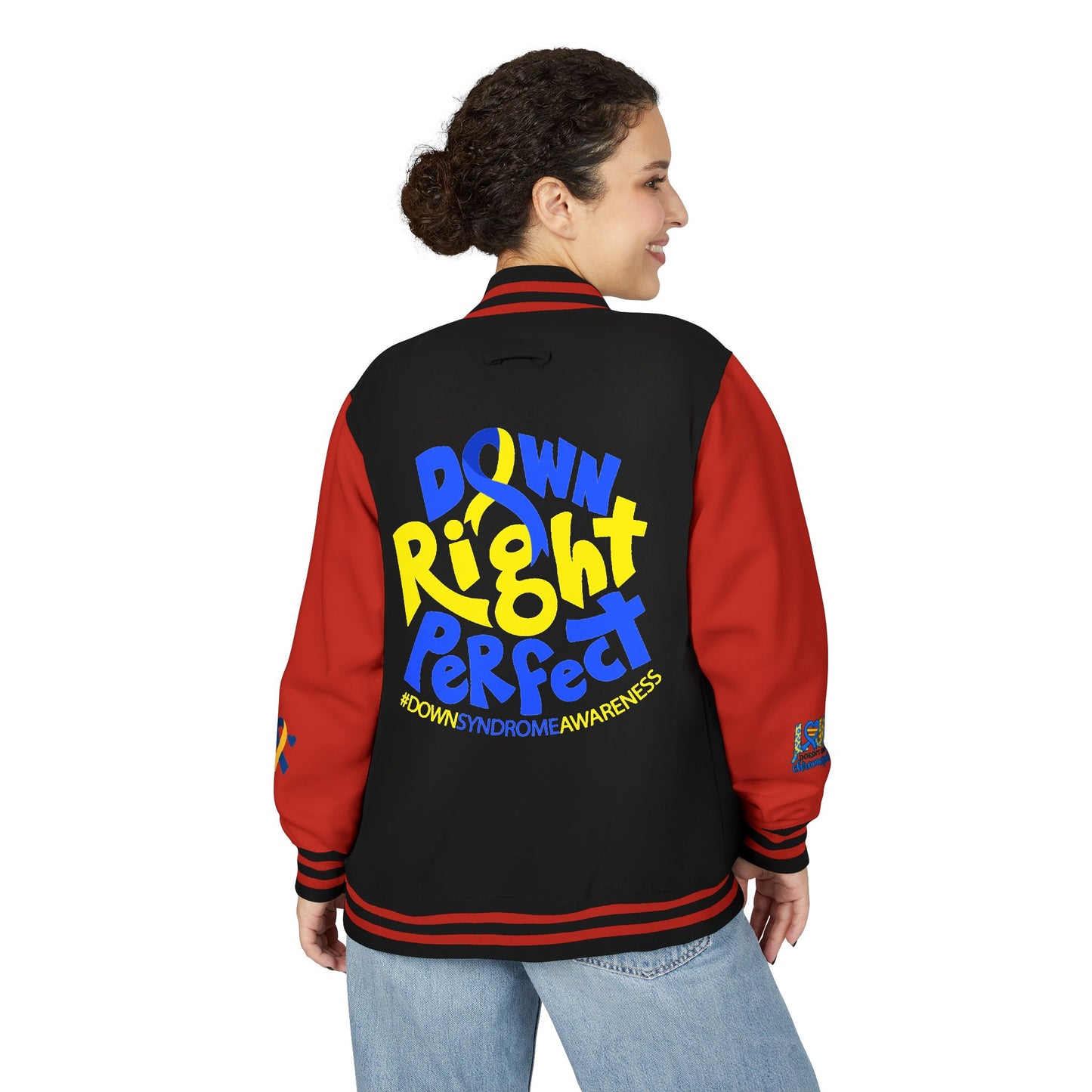 Down Syndrome Awareness - "Down Right Perfect!" - Unisex Heavyweight Letterman Jacket (Various Colors!)