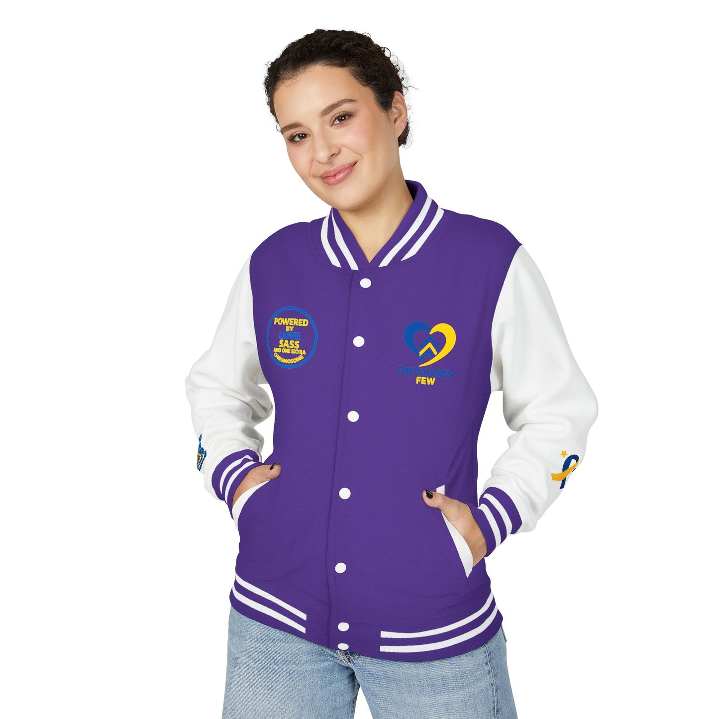 Down Syndrome Awareness - "Down Right Perfect!" - Unisex Heavyweight Letterman Jacket (Various Colors!)