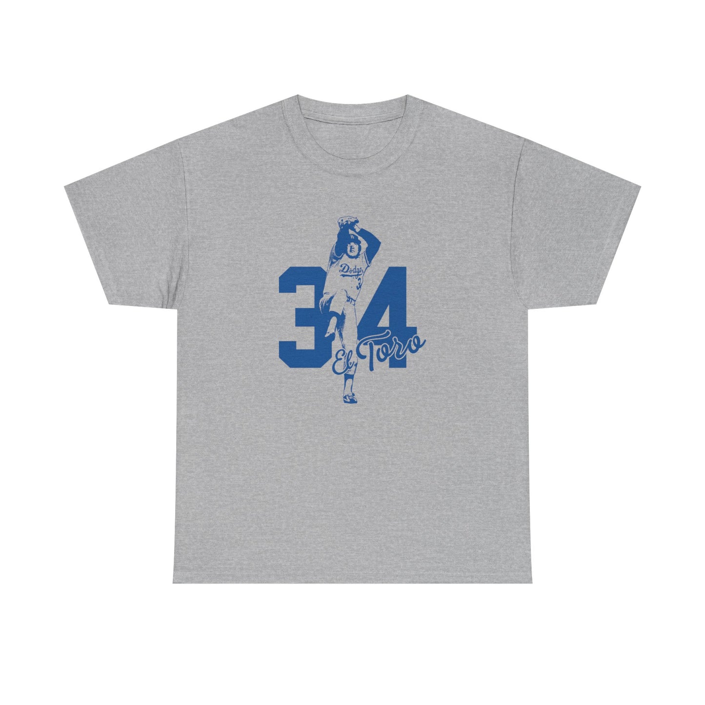 Unisex Fernando Valenzuela Heavy Cotton Tee - El Toro 34 Baseball Graphic Tee - Dodgers