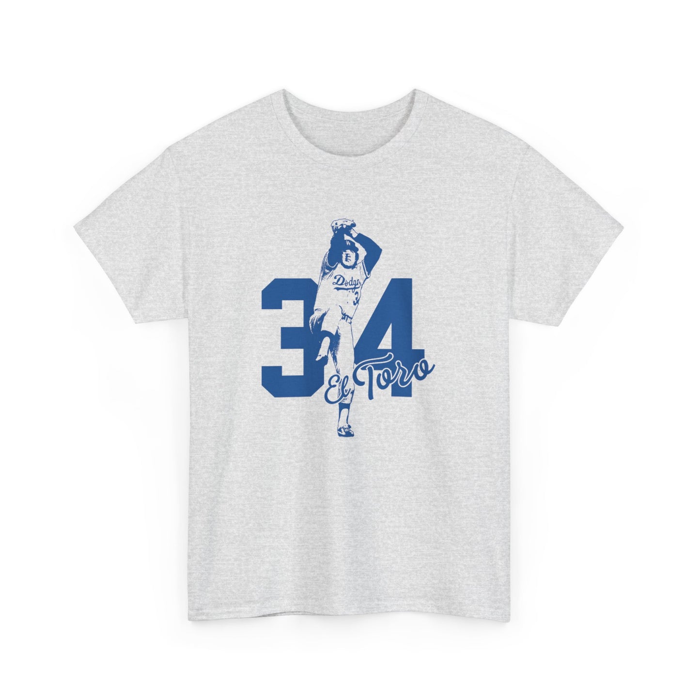 Unisex Fernando Valenzuela Heavy Cotton Tee - El Toro 34 Baseball Graphic Tee - Dodgers
