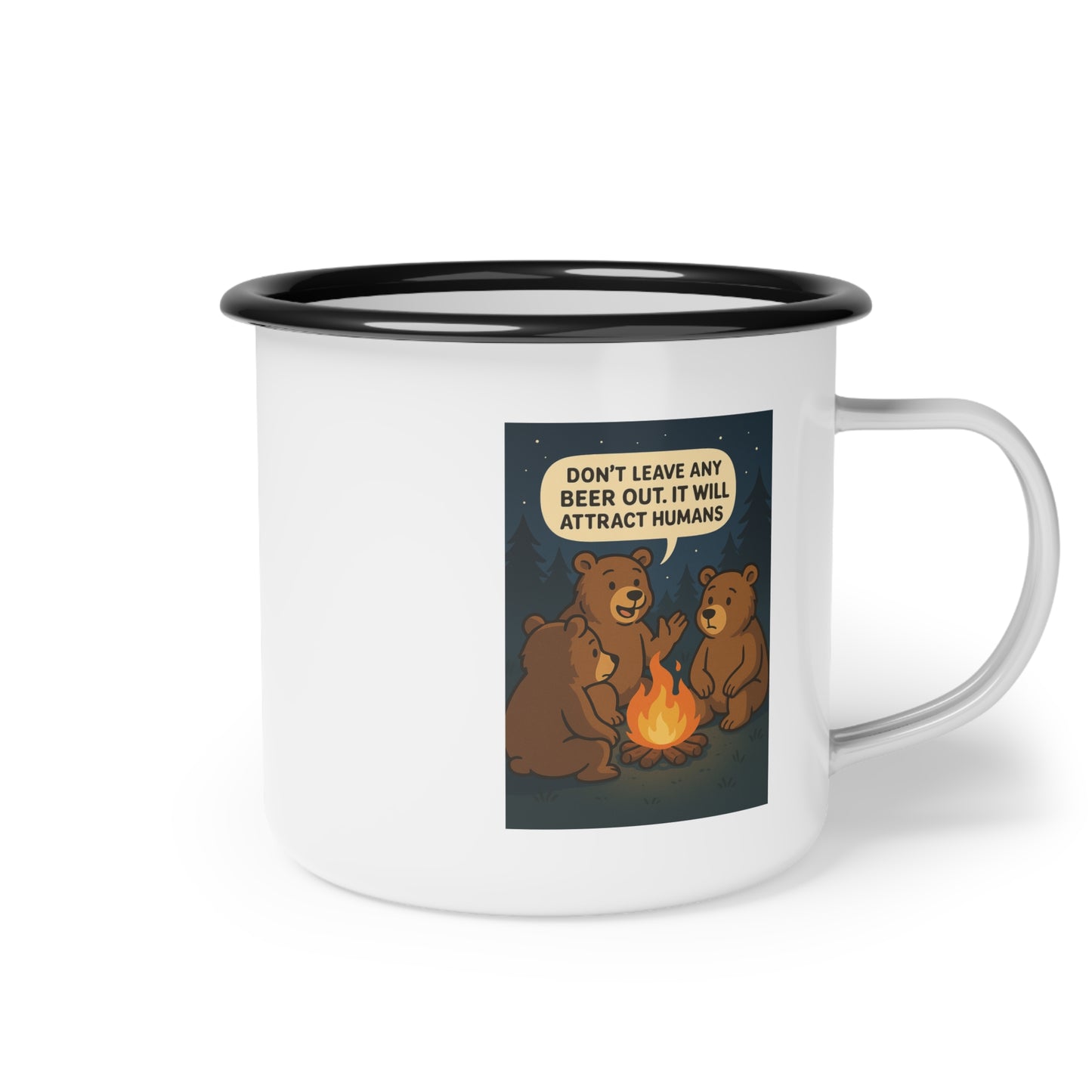 Funny Enamel Camp Coffee Mug - "Camping: Where You Spend a Small Fortune to Live like a Homeless Person"