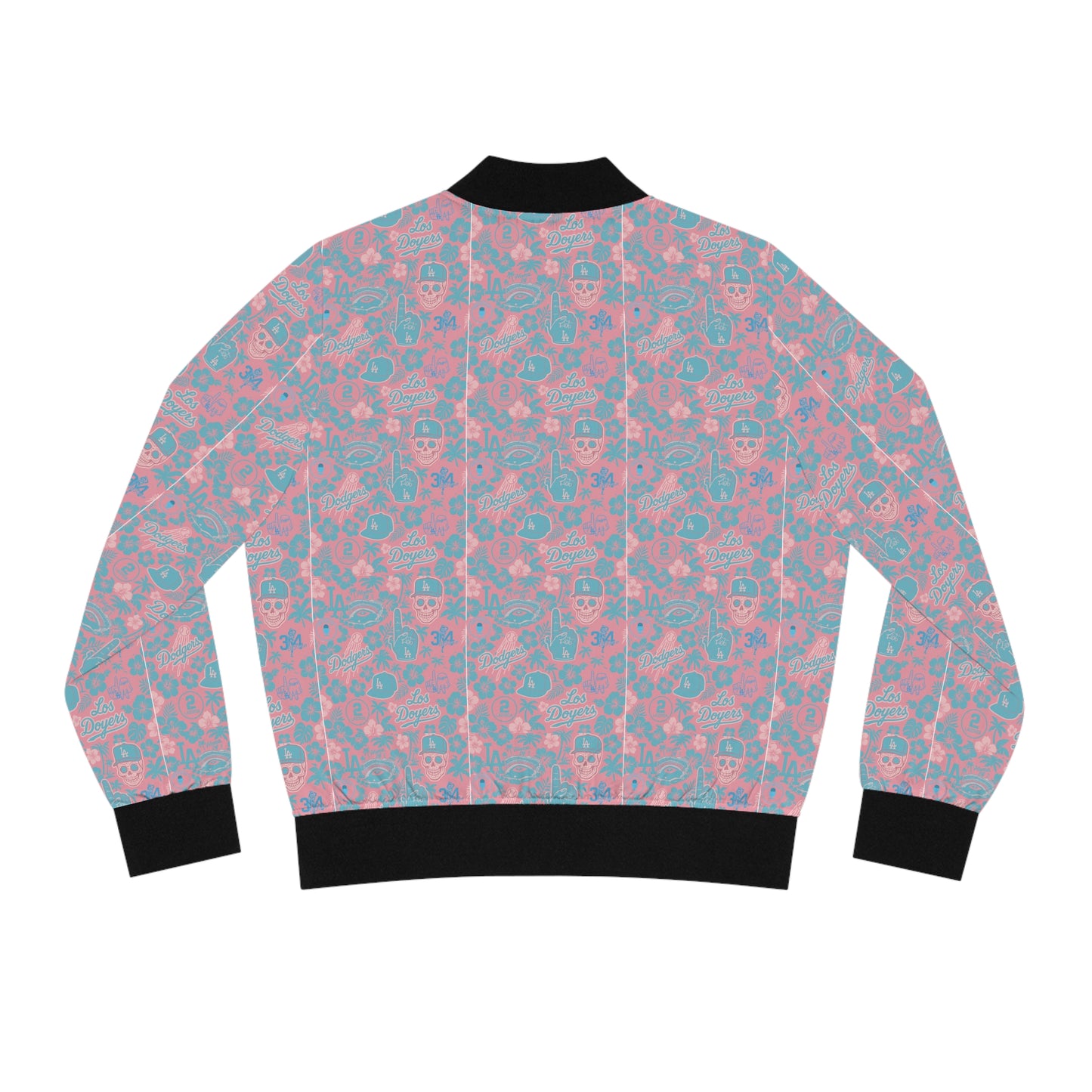 Dodger Women's "Pink Aloha Pattern" Bomber Jacket with Vibrant Floral Skull Design