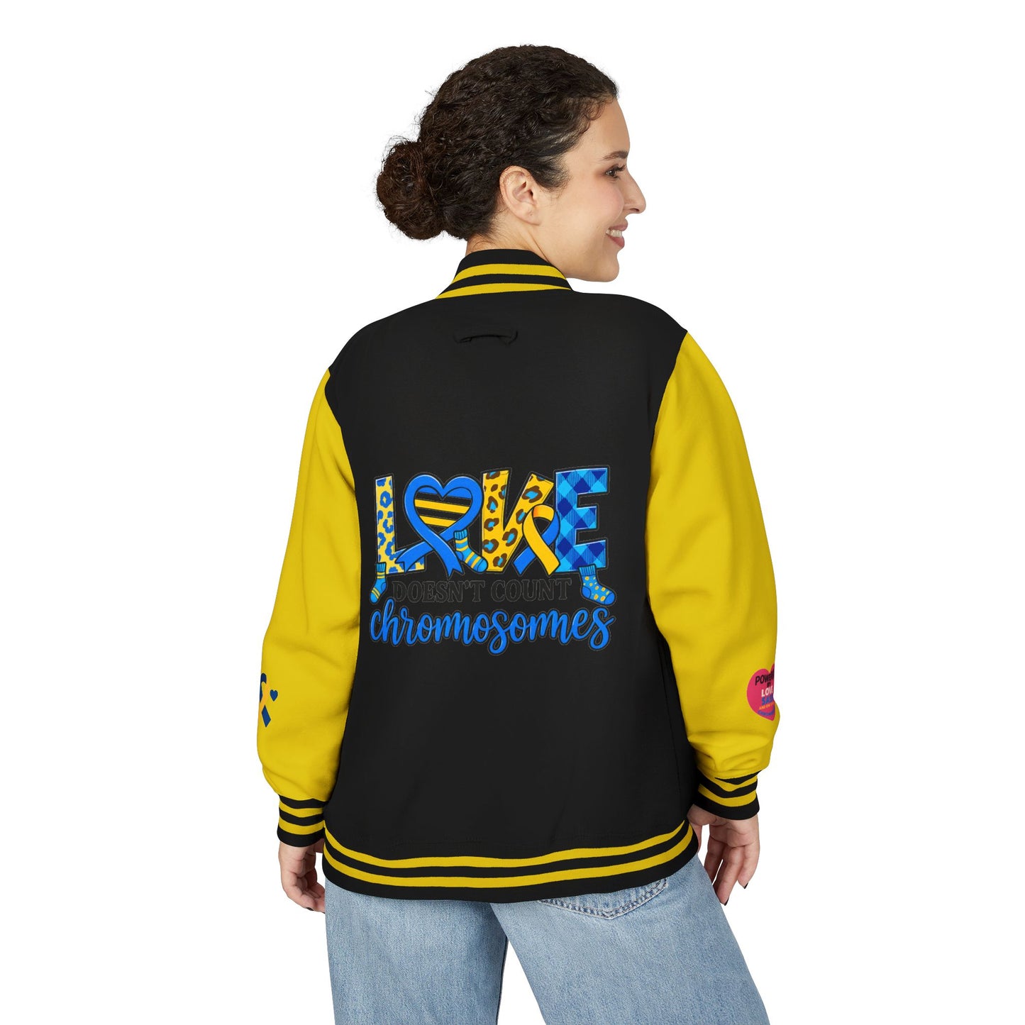 Down Syndrome Awareness - "Love Doesn't Count Chromosomes" - Unisex Heavyweight Letterman Jacket (Various Colors!)