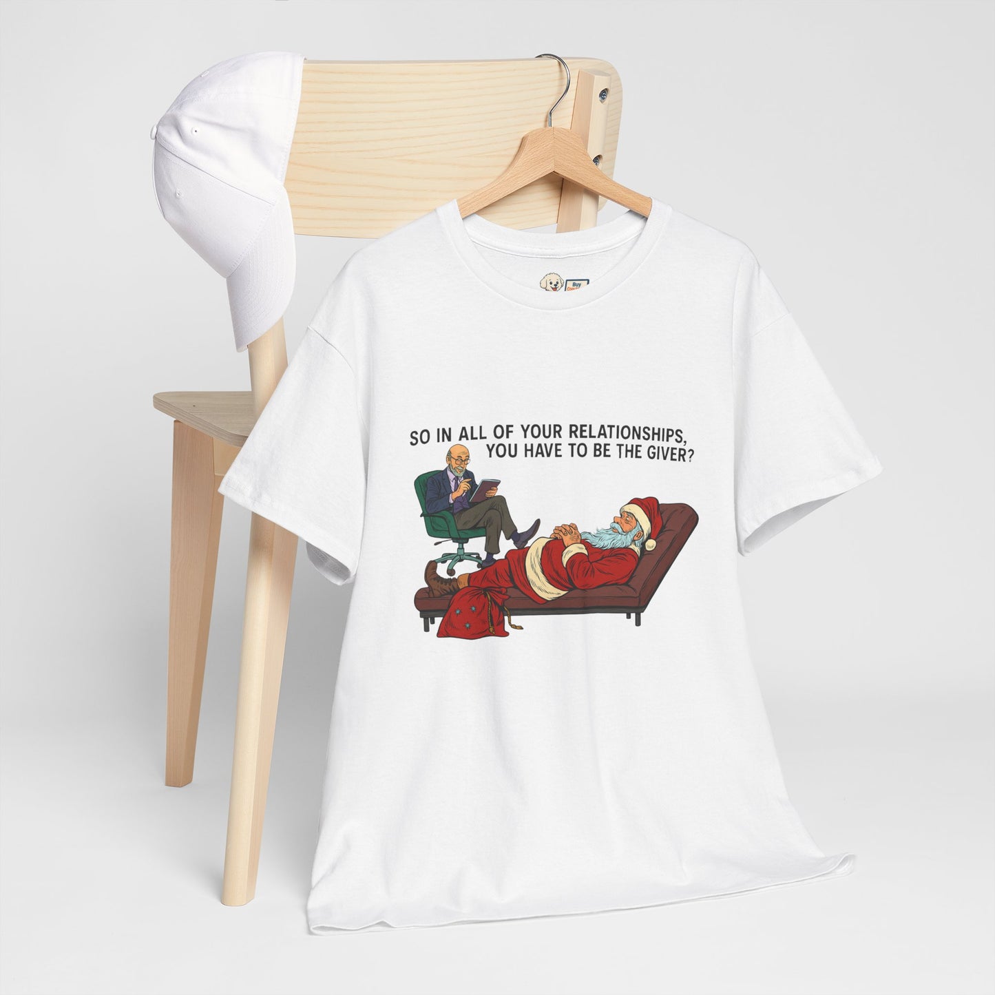 Mental Health "Santa Therapy" Unisex Heavy Cotton Tee - "So in All of Your Relationships, You Have to Be the Giver?"