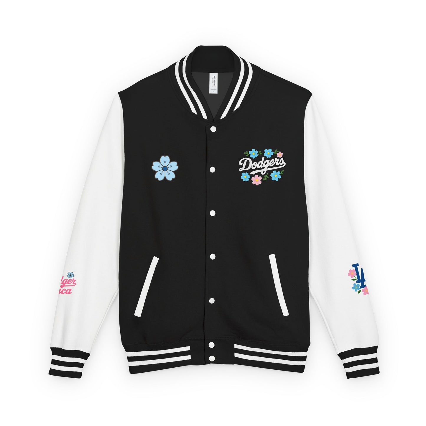 Dodger Chica - Flower Power - Women's Heavyweight Letterman Jacket - LA Dodgers Floral Love Design