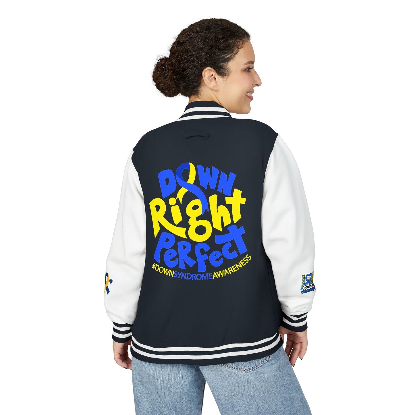 Down Syndrome Awareness - "Down Right Perfect!" - Unisex Heavyweight Letterman Jacket (Various Colors!)