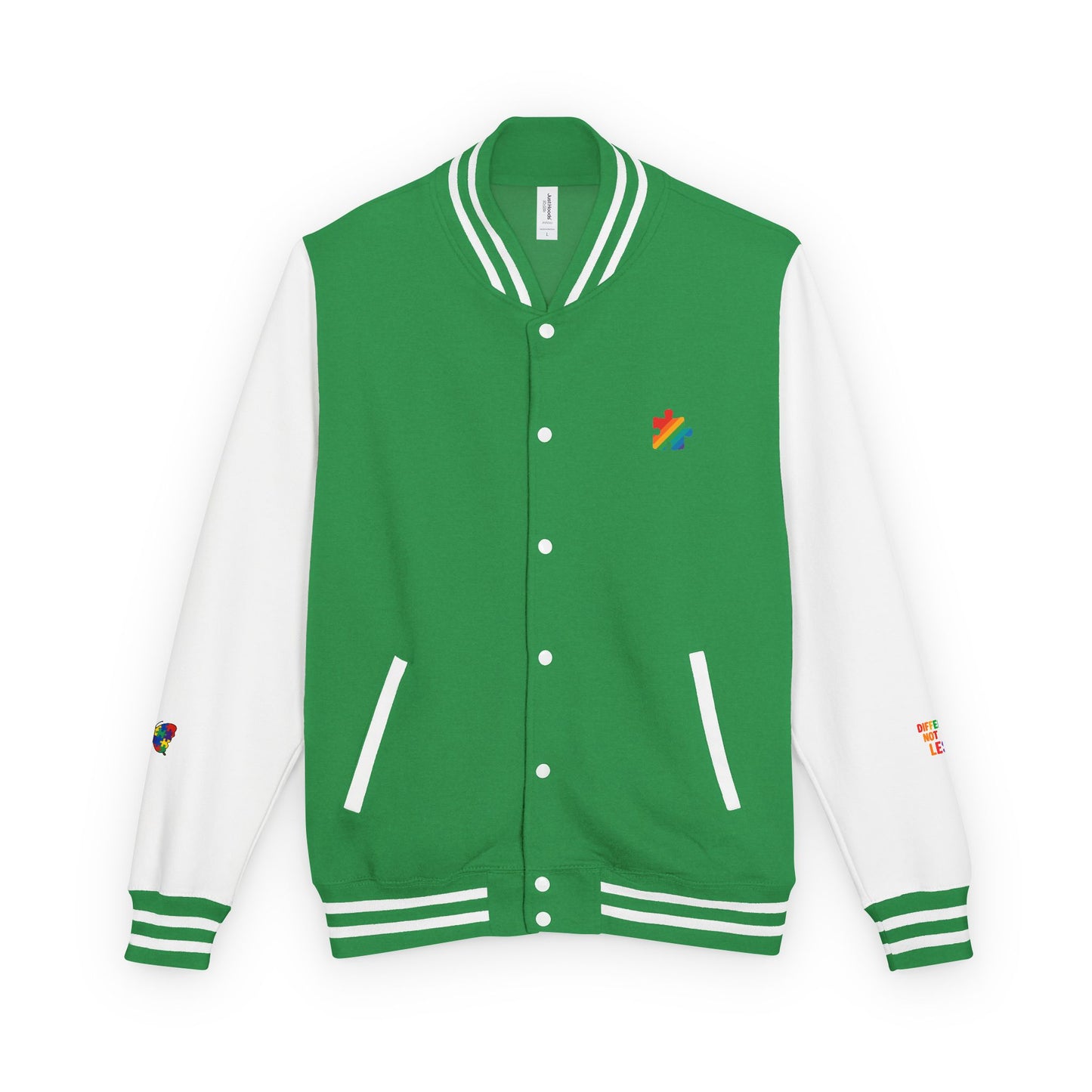 Autism Awareness - Unisex Heavyweight Letterman Jacket - Colorful Puzzle Ribbon Design