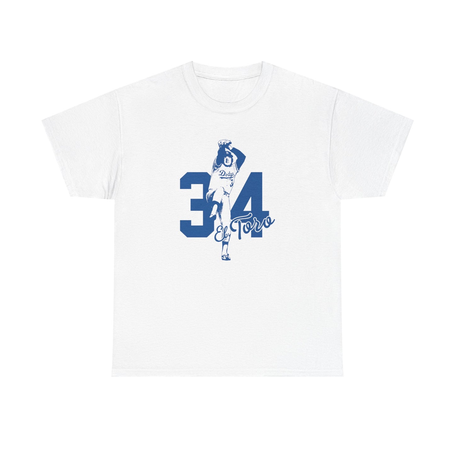 Unisex Fernando Valenzuela Heavy Cotton Tee - El Toro 34 Baseball Graphic Tee - Dodgers