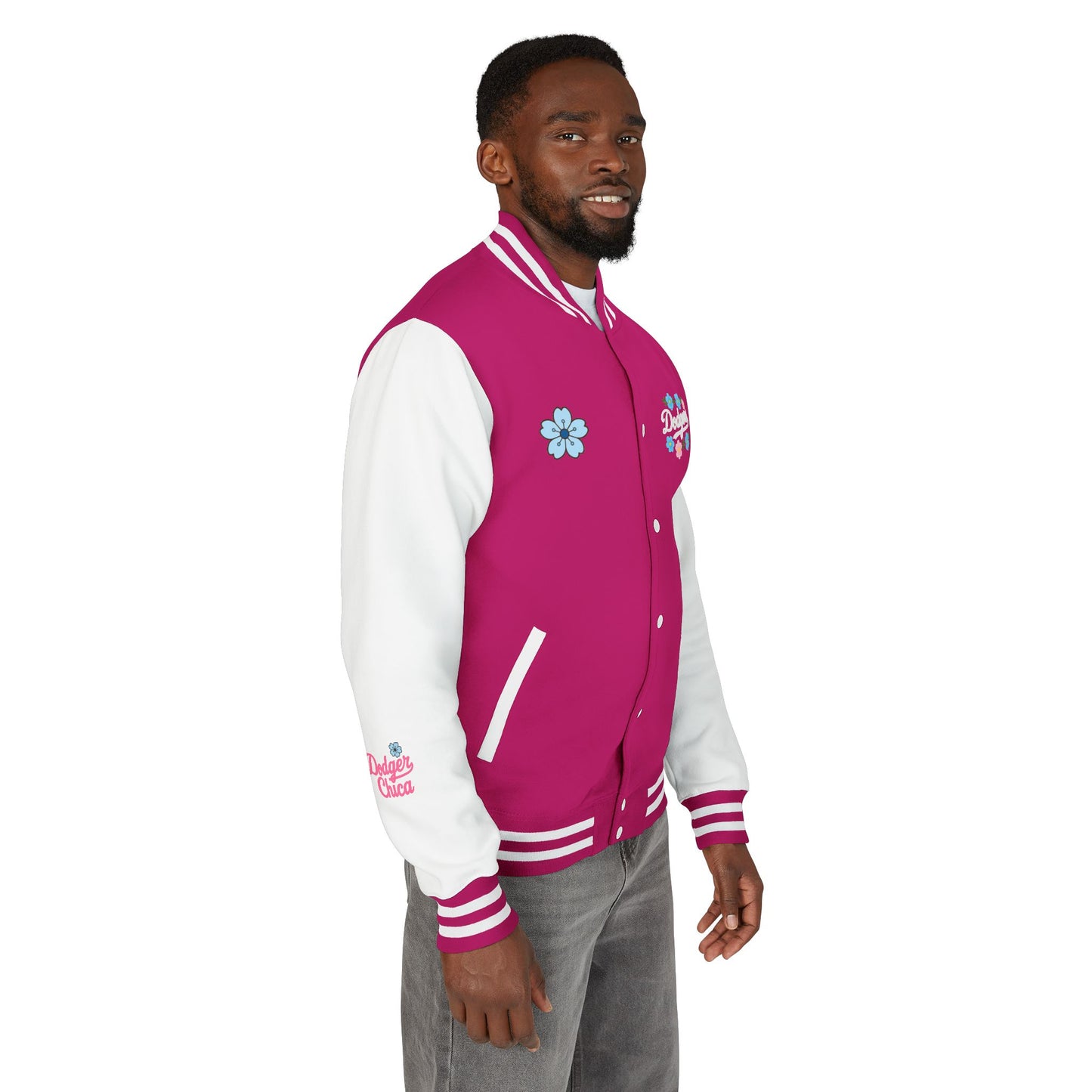 Dodger Chica - Flower Power - Women's Heavyweight Letterman Jacket - LA Dodgers Floral Love Design
