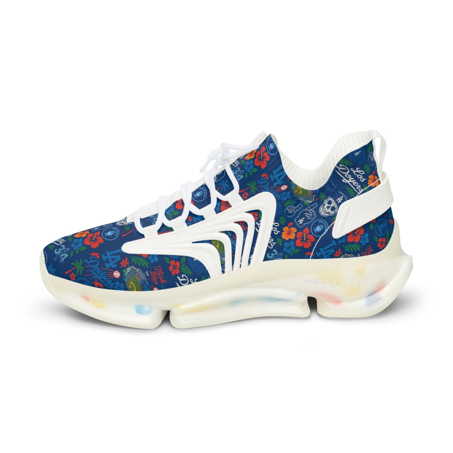Dodger's Hawaiian Pattern- Men's Mesh Sneakers with Original Floral and Skull Design
