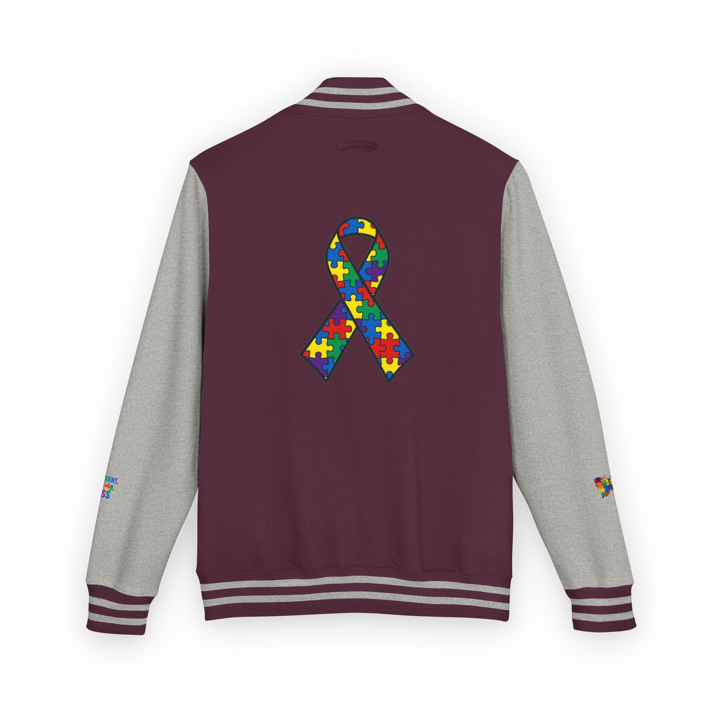 Autism Awareness - Unisex Heavyweight Letterman Jacket - Colorful Puzzle Ribbon Design