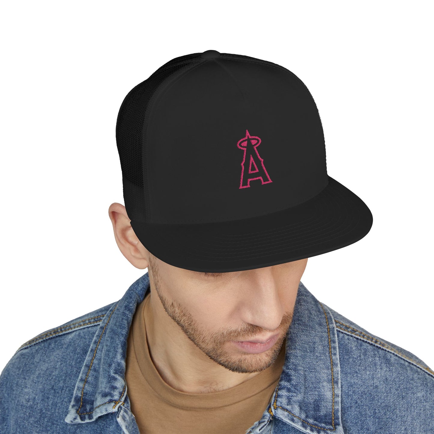 Angels Pink Logo Embroidered 5 Panel Trucker Cap - Stylish Casual Hat