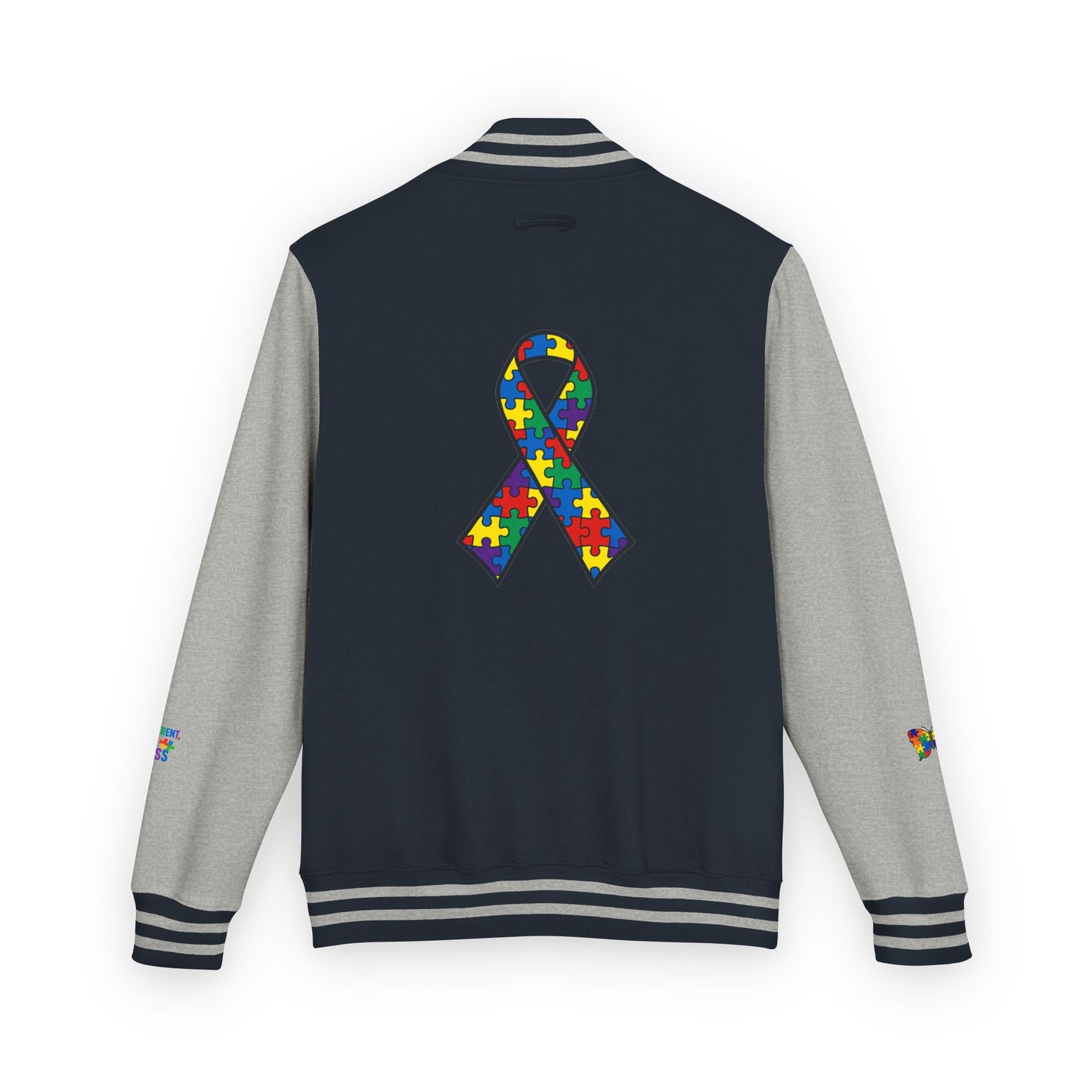 Autism Awareness - Unisex Heavyweight Letterman Jacket - Colorful Puzzle Ribbon Design