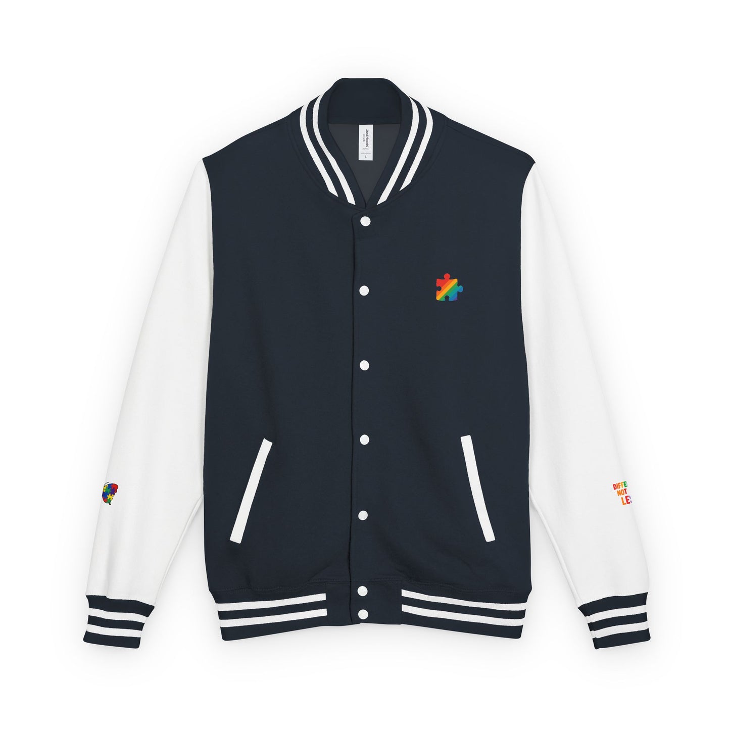 Autism Awareness - Unisex Heavyweight Letterman Jacket - Colorful Puzzle Ribbon Design