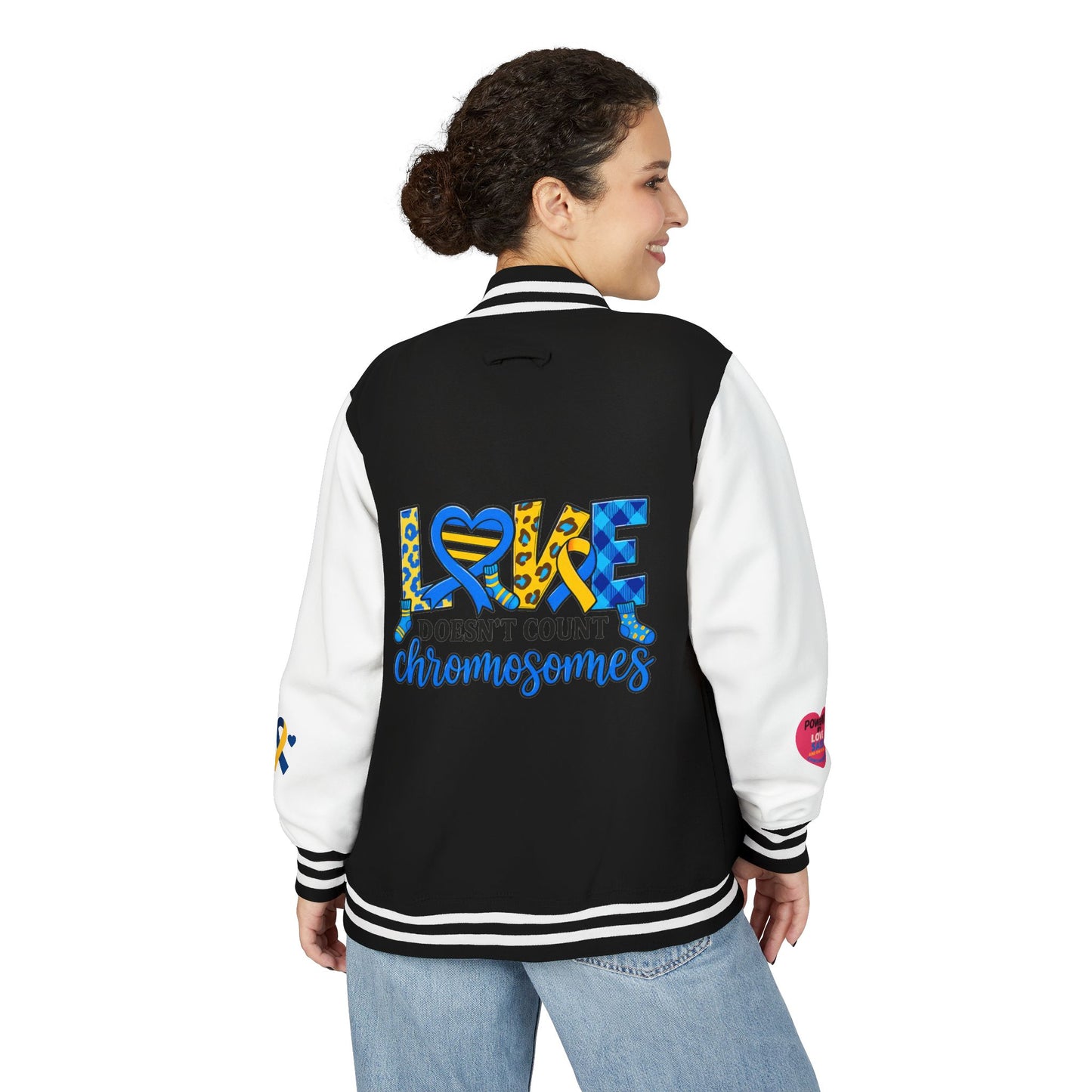 Down Syndrome Awareness - "Love Doesn't Count Chromosomes" - Unisex Heavyweight Letterman Jacket (Various Colors!)