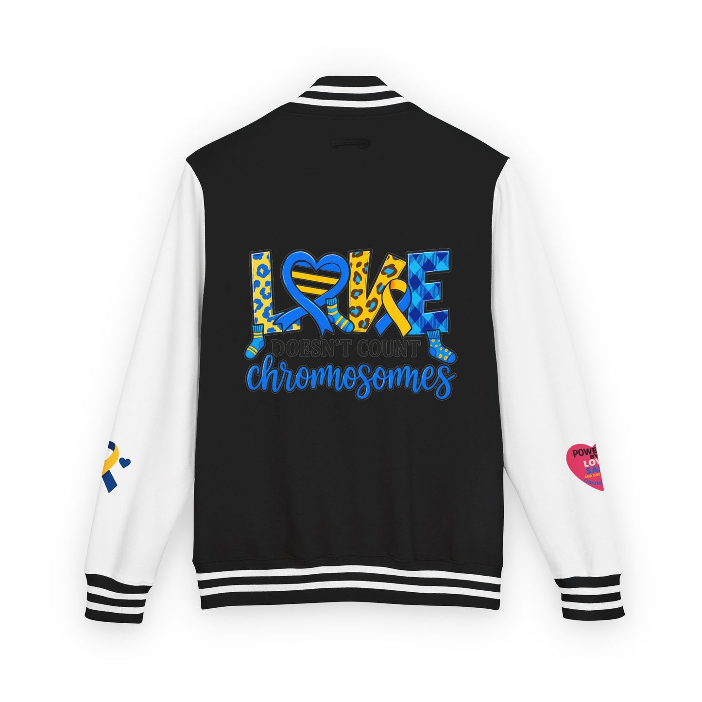 Down Syndrome Awareness - "Love Doesn't Count Chromosomes" - Unisex Heavyweight Letterman Jacket (Various Colors!)