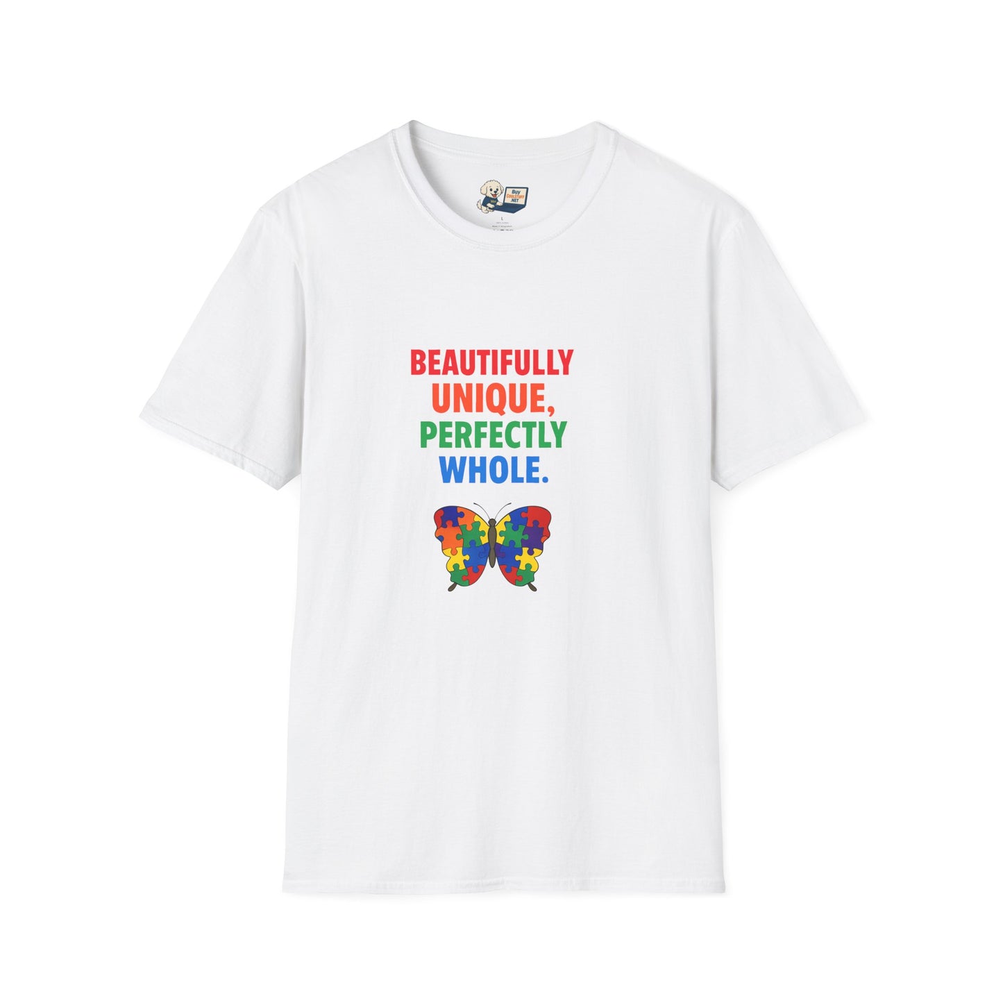 Autism Awareness - "Rainbow Puzzle Piece Butterfly" - Unisex Softstyle T-Shirt (Various Colors)