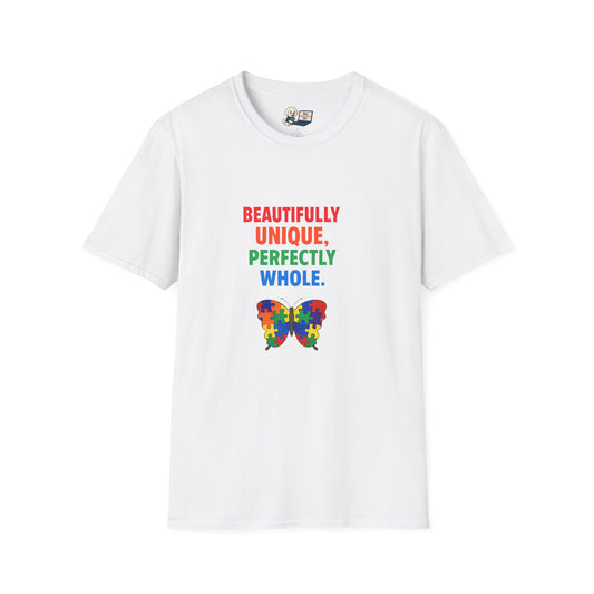 Autism Awareness - "Rainbow Puzzle Piece Butterfly" - Unisex Softstyle T-Shirt (Various Colors)