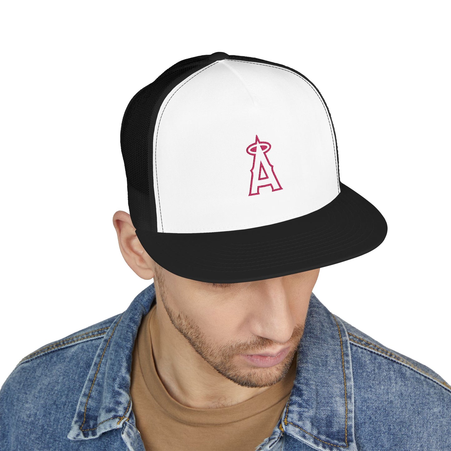 Angels Pink Logo Embroidered 5 Panel Trucker Cap - Stylish Casual Hat