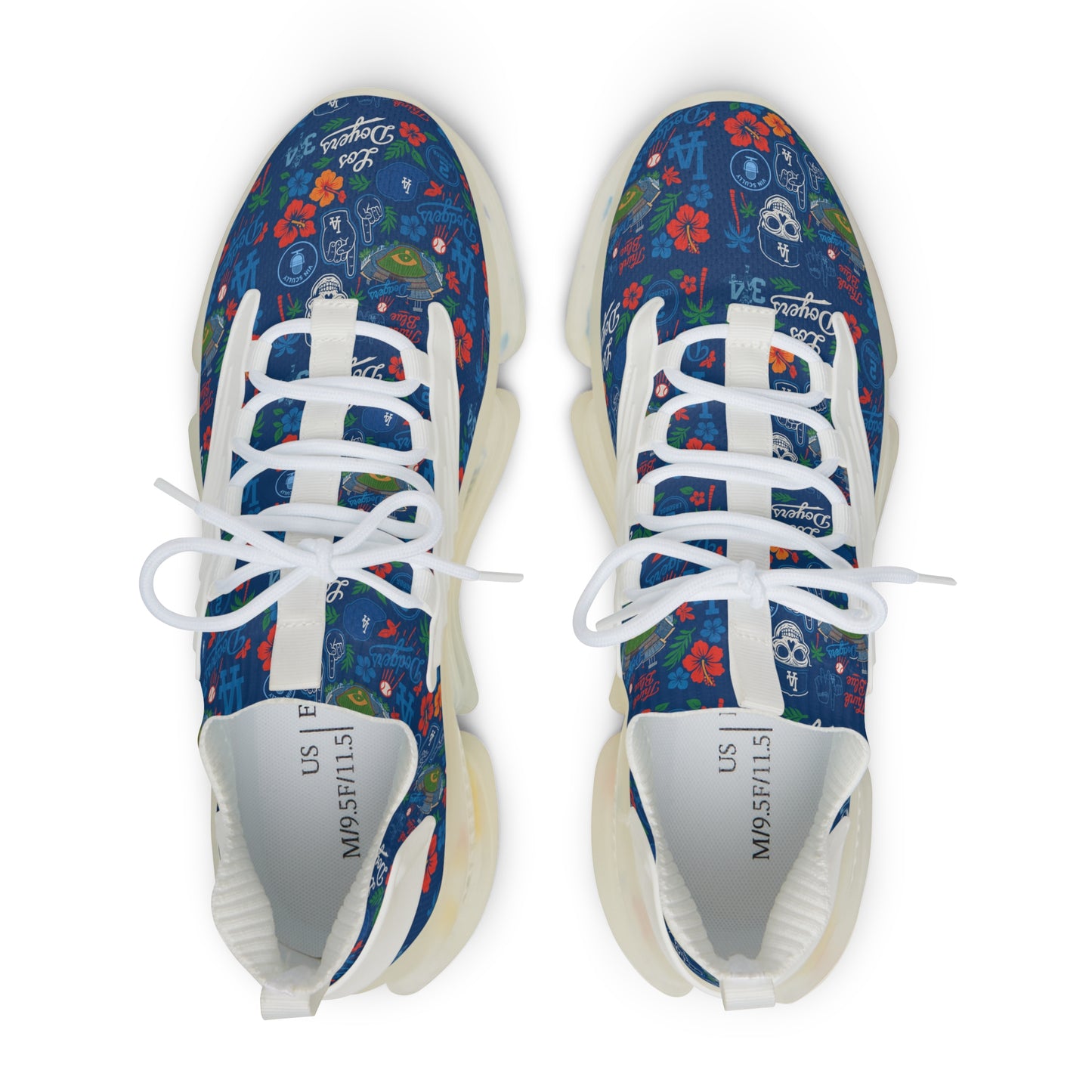 Dodger's Hawaiian Pattern- Men's Mesh Sneakers with Original Floral and Skull Design