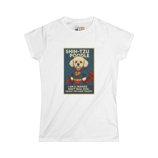 Shih-Tzu Poodle "Superhero" Tee - Cute Women's Softstyle Shirt for Dog Lovers