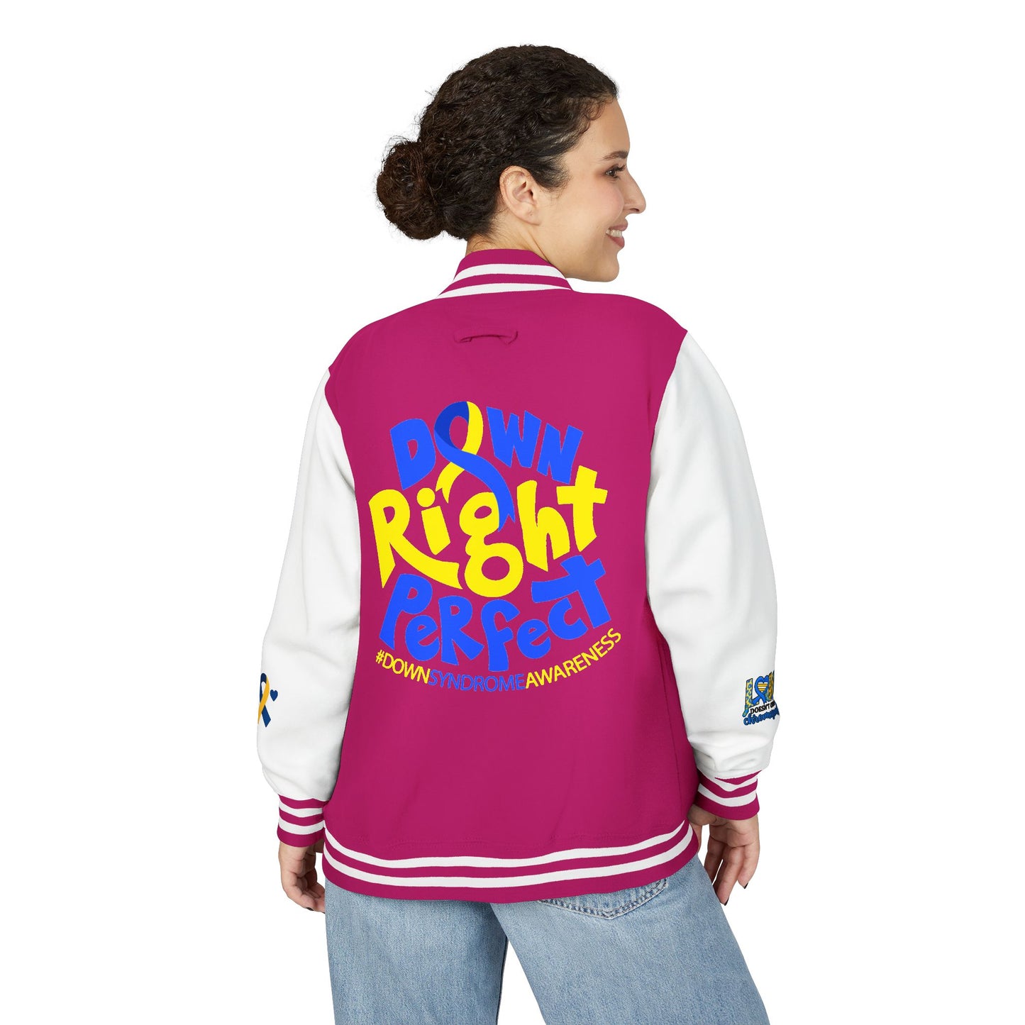 Down Syndrome Awareness - "Down Right Perfect!" - Unisex Heavyweight Letterman Jacket (Various Colors!)