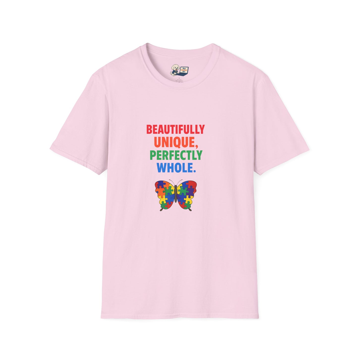Autism Awareness - "Rainbow Puzzle Piece Butterfly" - Unisex Softstyle T-Shirt (Various Colors)