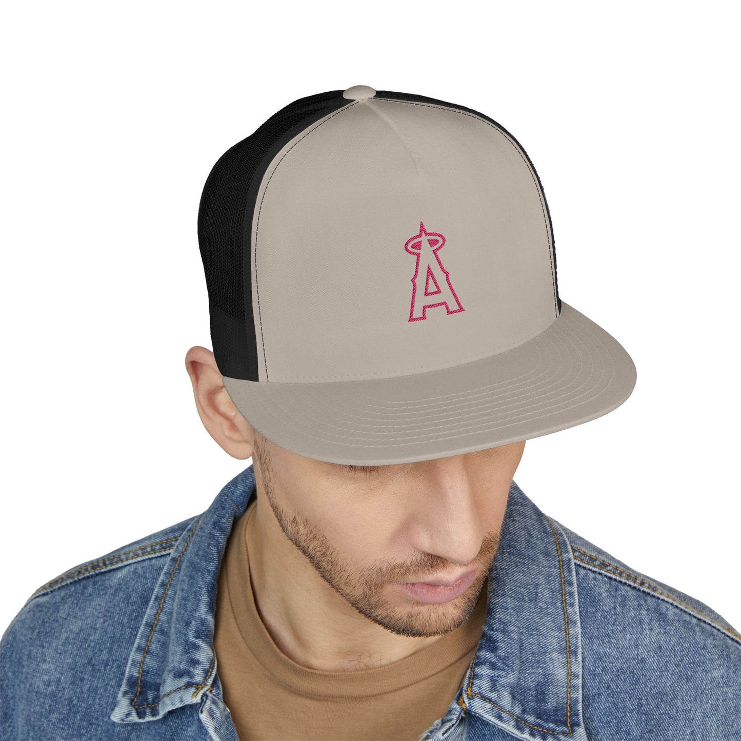 Angels Pink Logo Embroidered 5 Panel Trucker Cap - Stylish Casual Hat