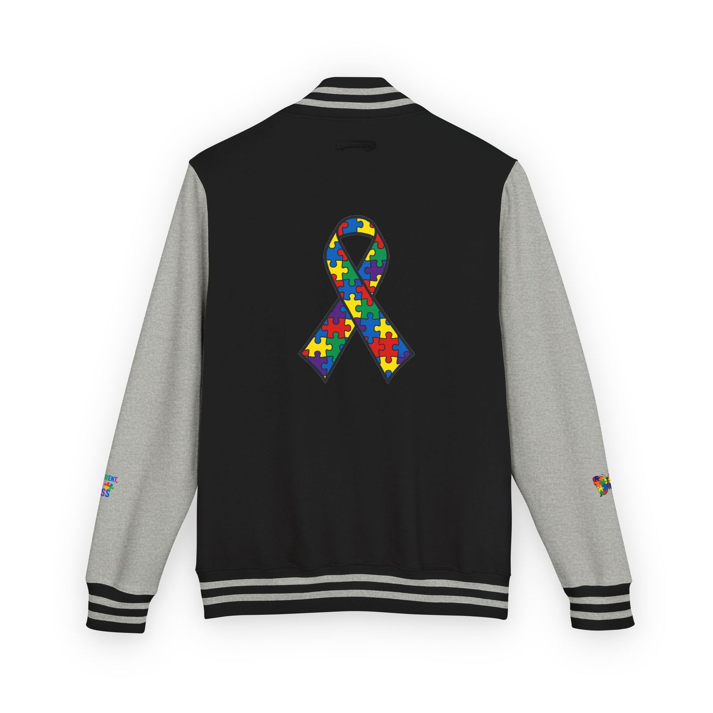 Autism Awareness - Unisex Heavyweight Letterman Jacket - Colorful Puzzle Ribbon Design