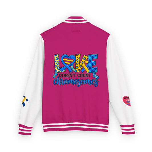 Down Syndrome Awareness - "Love Doesn't Count Chromosomes" - Unisex Heavyweight Letterman Jacket (Various Colors!)