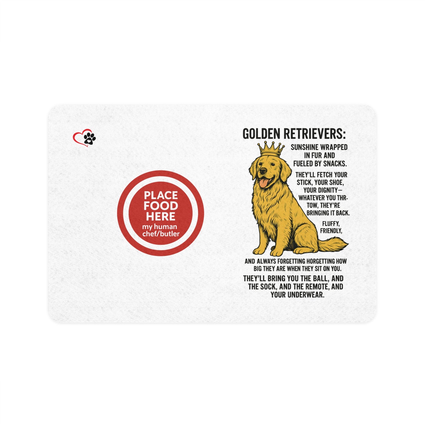 Golden Retriever - Pet Food Mat - Fun Dog Feeding Mat