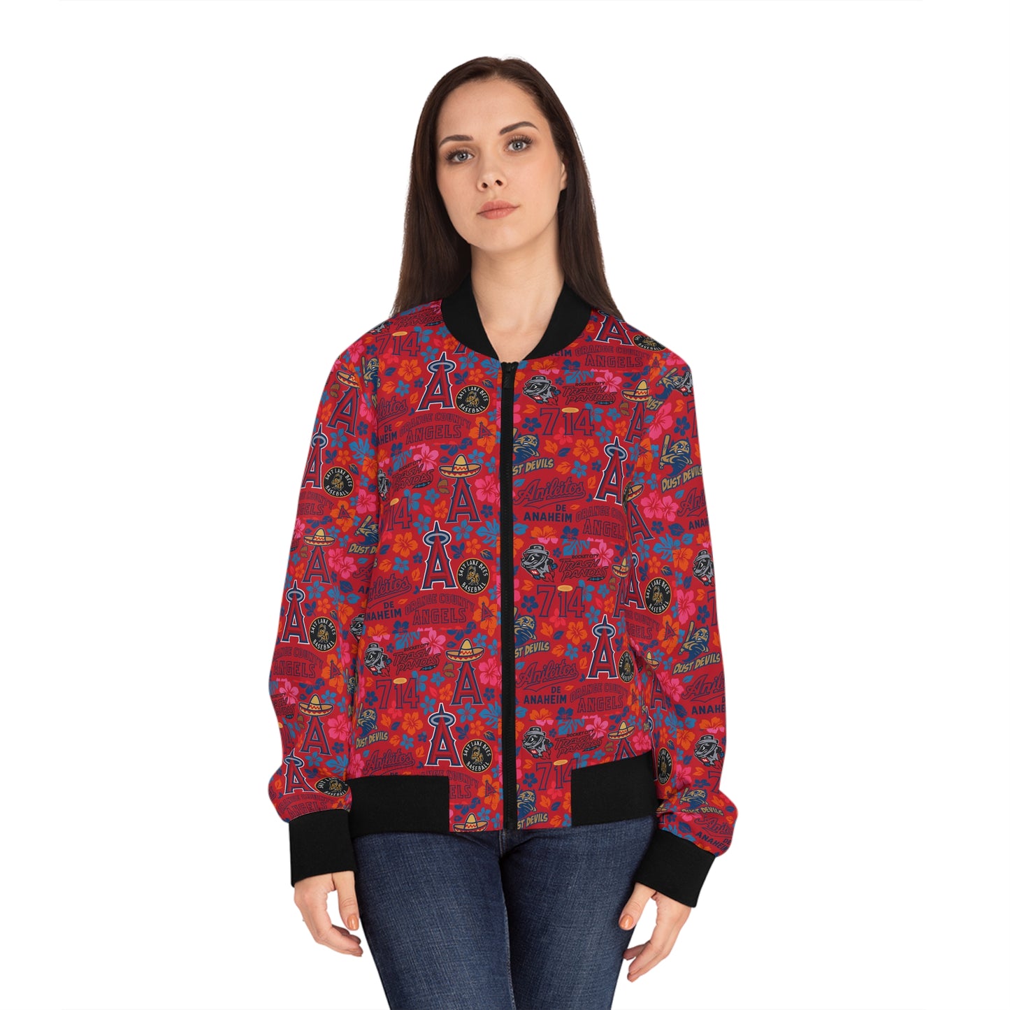 Angels Baseball- Vibrant Women's Hawaiian Bomber Jacket