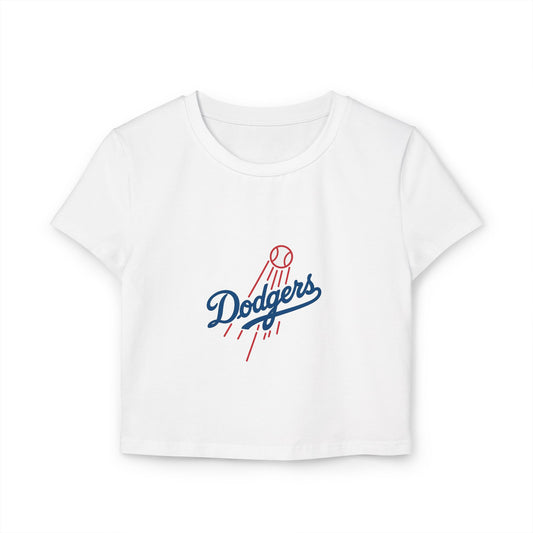 Women's Dodgers Graphic Belly Tee - Casual Baseball Style for Trendy Fans