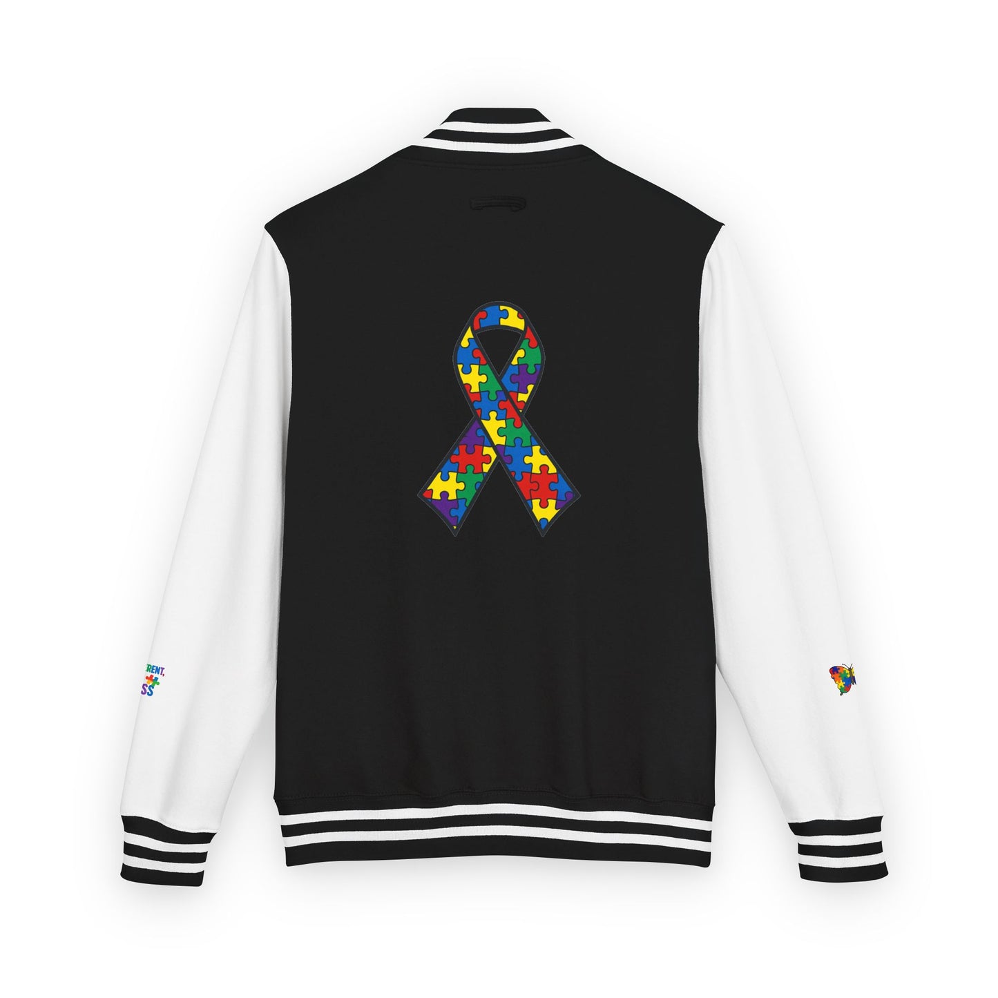 Autism Awareness - Unisex Heavyweight Letterman Jacket - Colorful Puzzle Ribbon Design