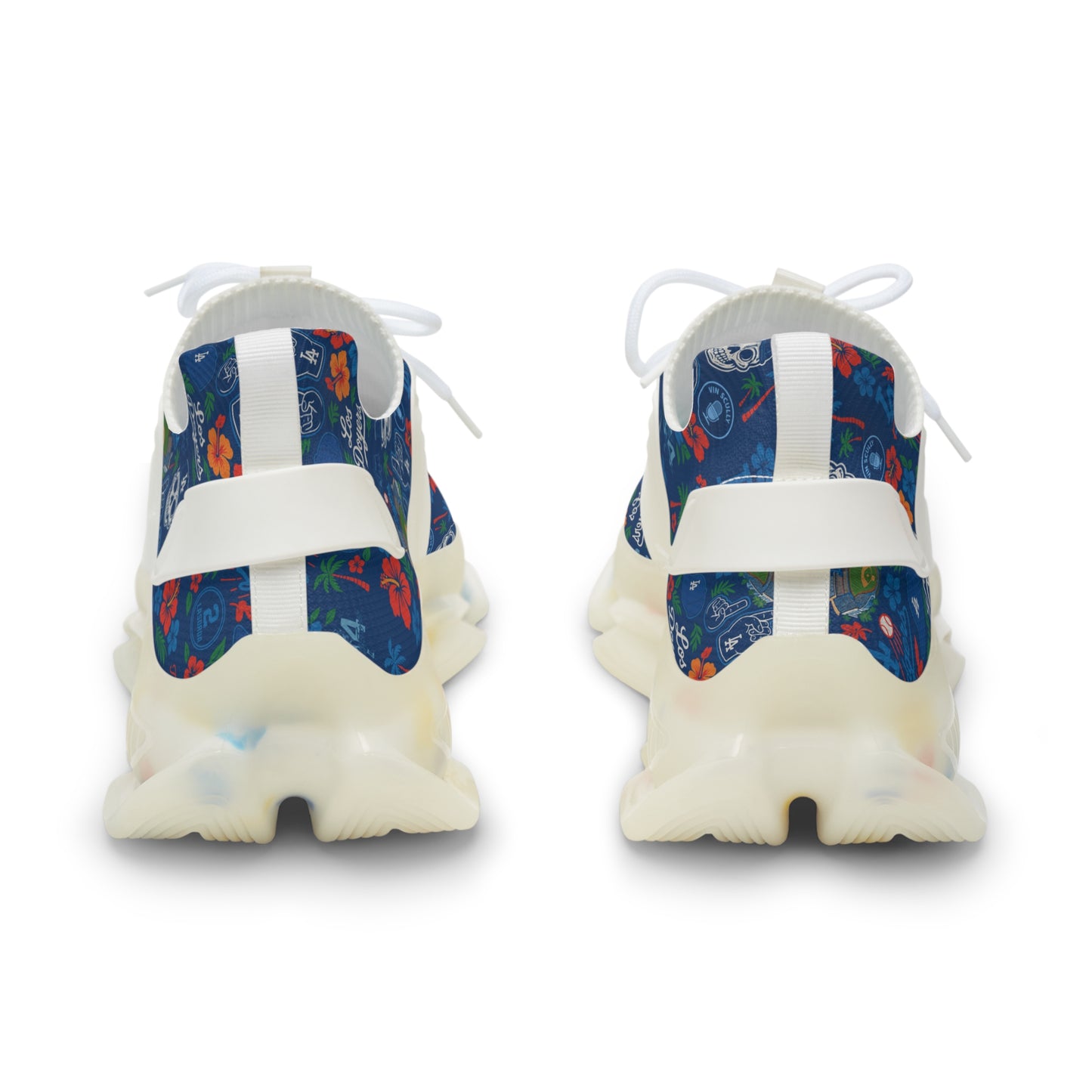 Dodger's Hawaiian Pattern- Men's Mesh Sneakers with Original Floral and Skull Design