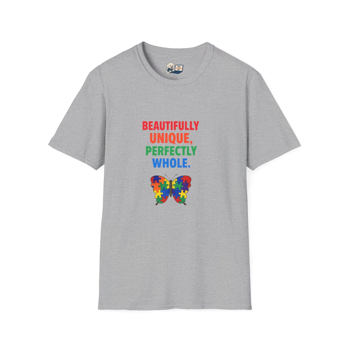 Autism Awareness - "Rainbow Puzzle Piece Butterfly" - Unisex Softstyle T-Shirt (Various Colors)