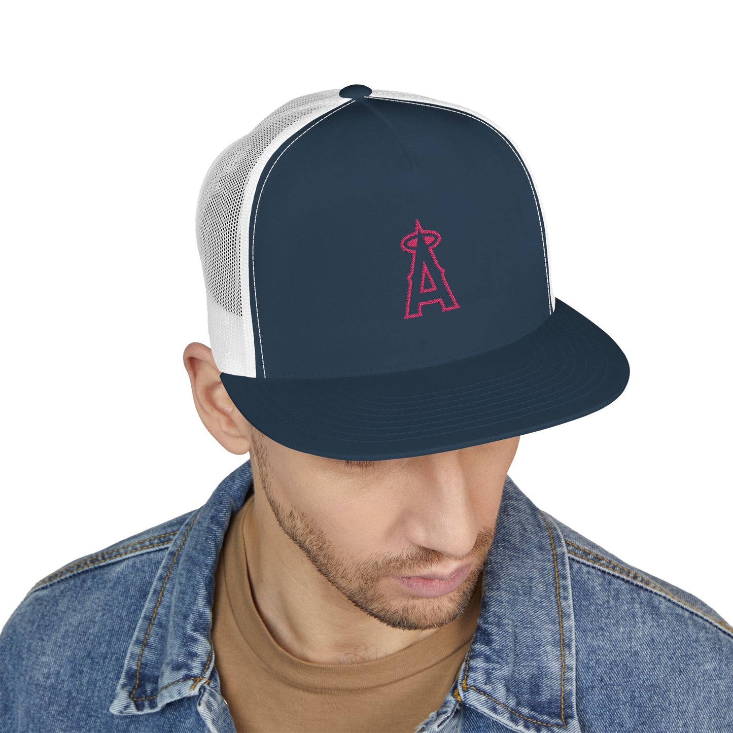 Angels Pink Logo Embroidered 5 Panel Trucker Cap - Stylish Casual Hat