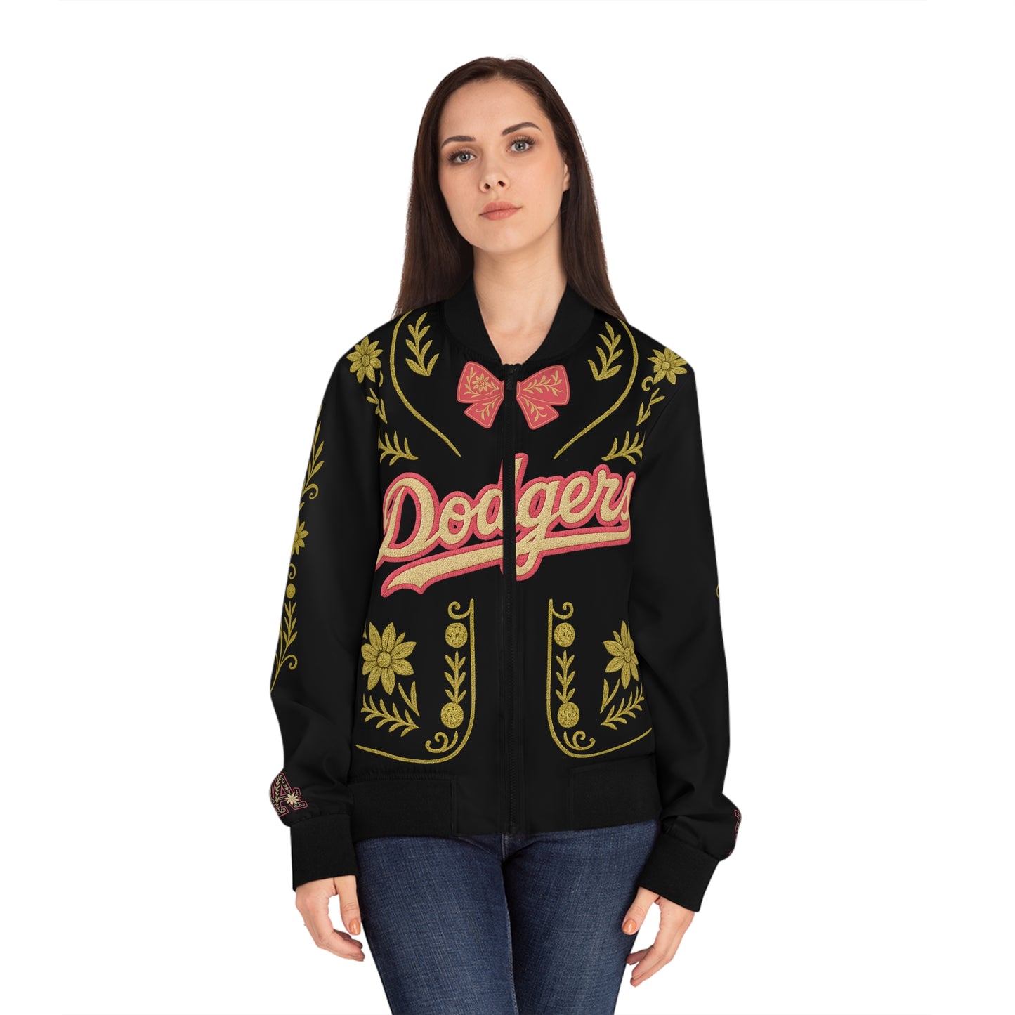 Women's Dodger's Mariachi Bomber Jacket (Pink & Gold)