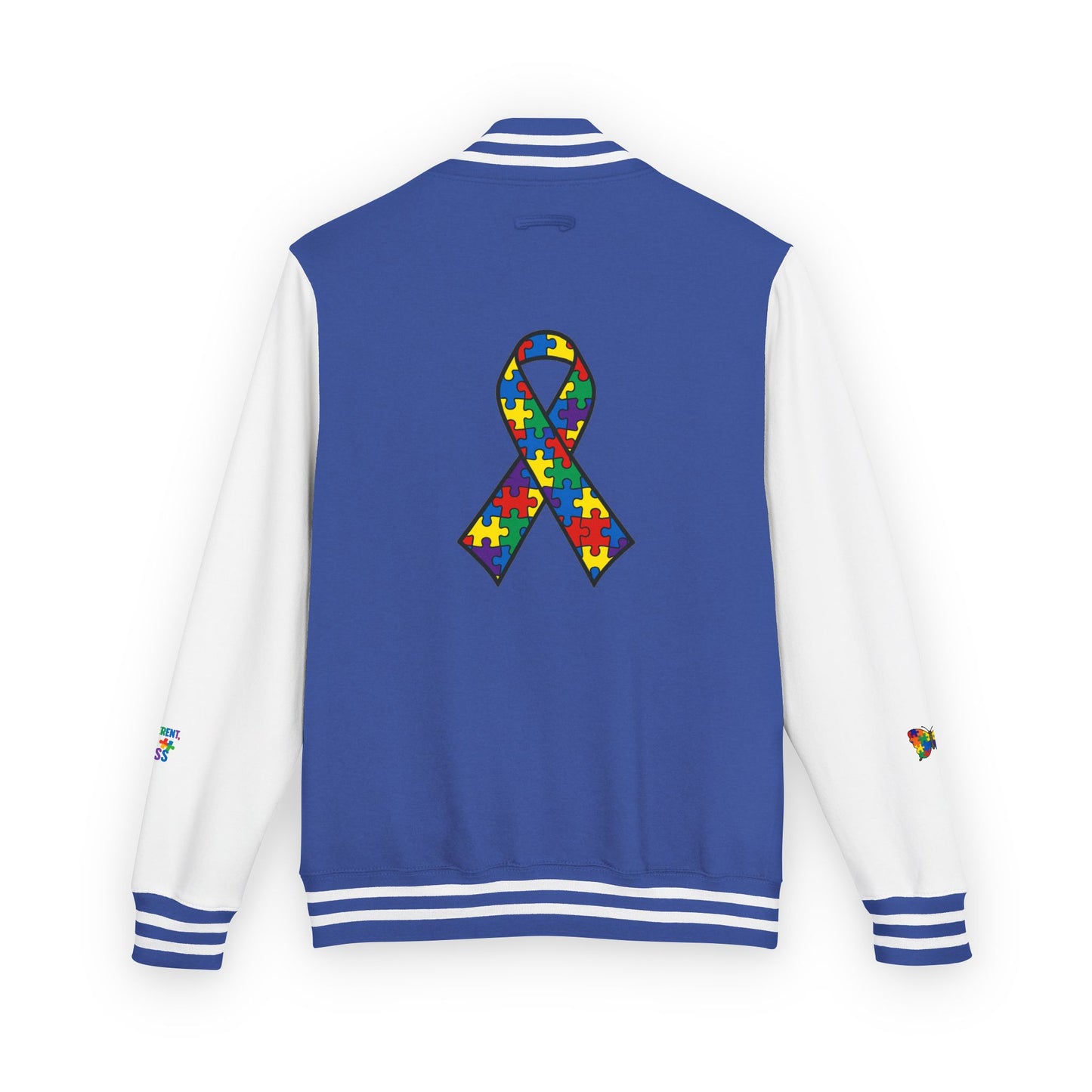 Autism Awareness - Unisex Heavyweight Letterman Jacket - Colorful Puzzle Ribbon Design