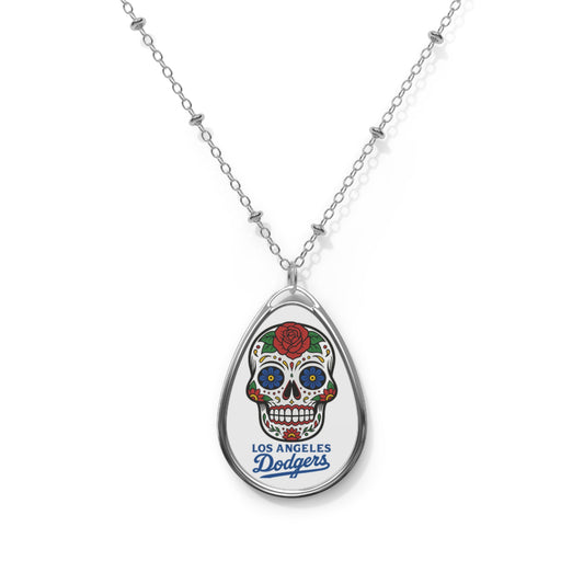 Los Angeles Dodgers Sugar Skull Oval Necklace - Perfect for Sports Fans and Celebrations