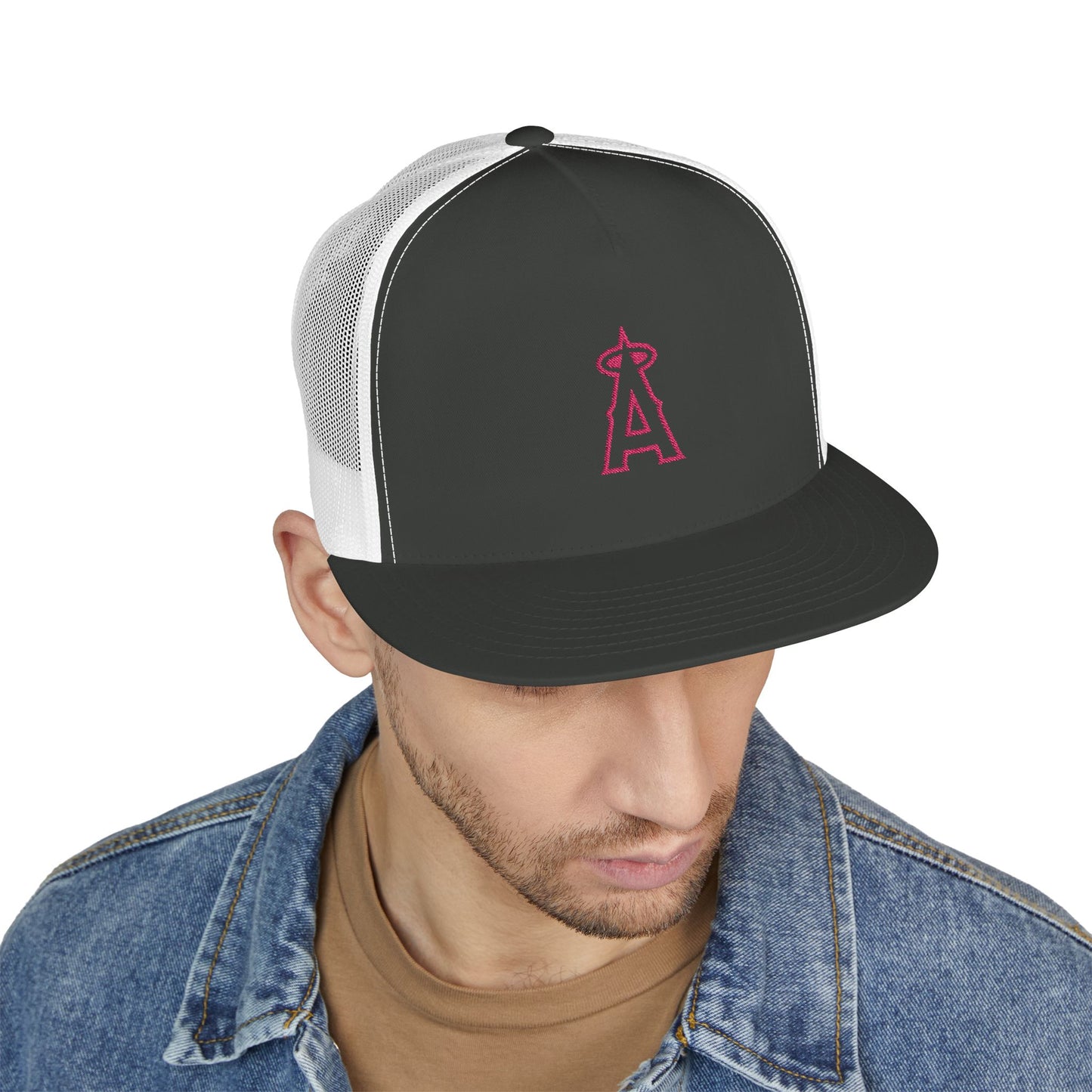 Angels Pink Logo Embroidered 5 Panel Trucker Cap - Stylish Casual Hat
