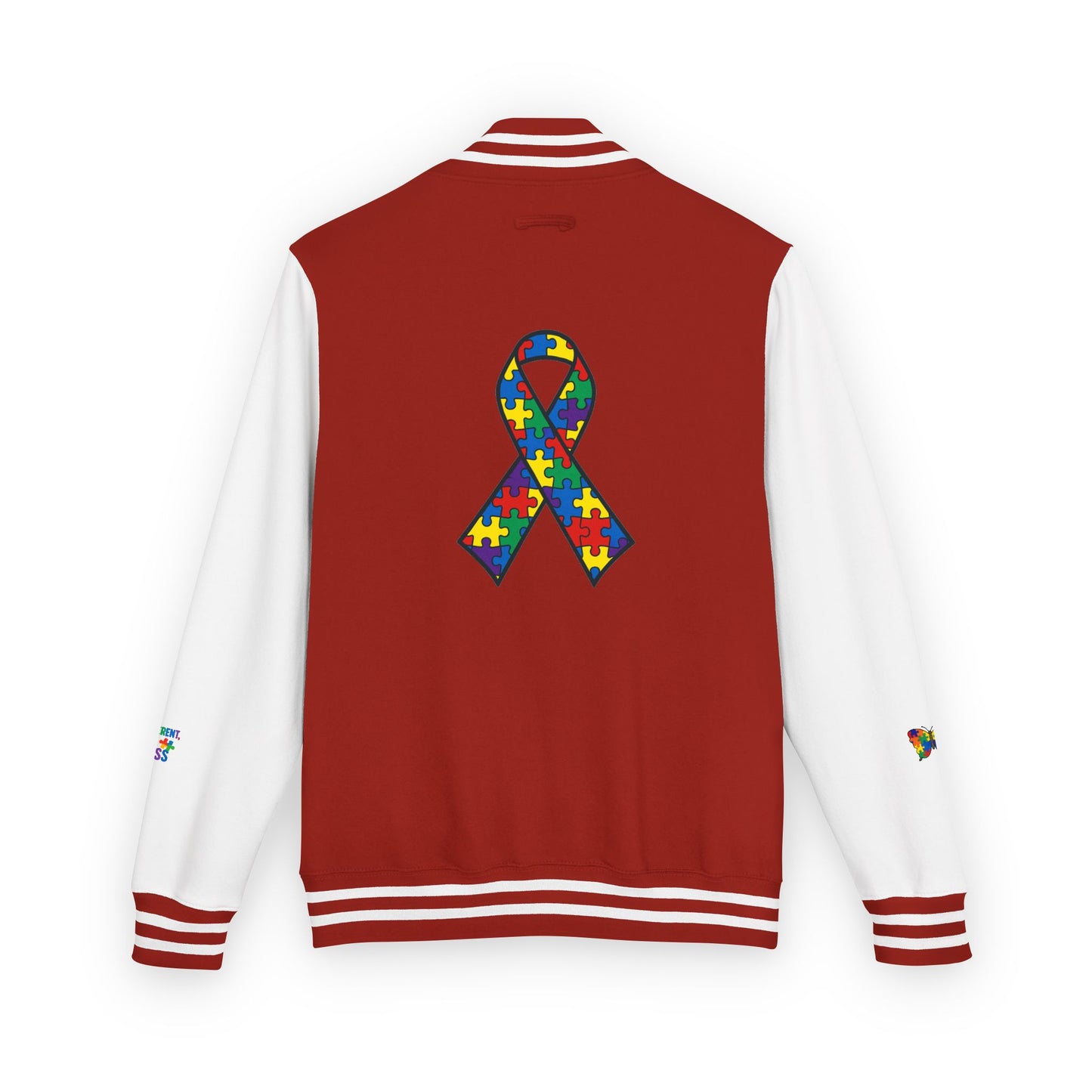 Autism Awareness - Unisex Heavyweight Letterman Jacket - Colorful Puzzle Ribbon Design