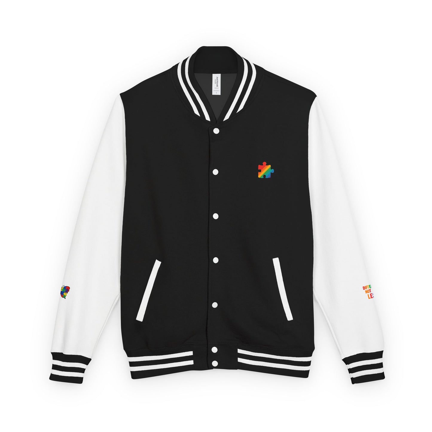 Autism Awareness - Unisex Heavyweight Letterman Jacket - Colorful Puzzle Ribbon Design