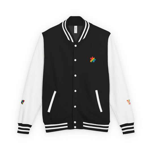 Autism Awareness - Unisex Heavyweight Letterman Jacket - Colorful Puzzle Ribbon Design